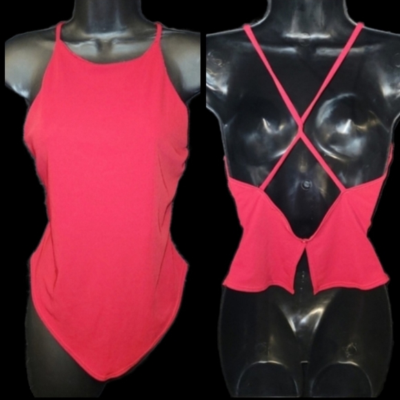 Vtg Y2K VS red ruched sexy cut out back strappy handkerchief halter top M - Picture 1 of 17